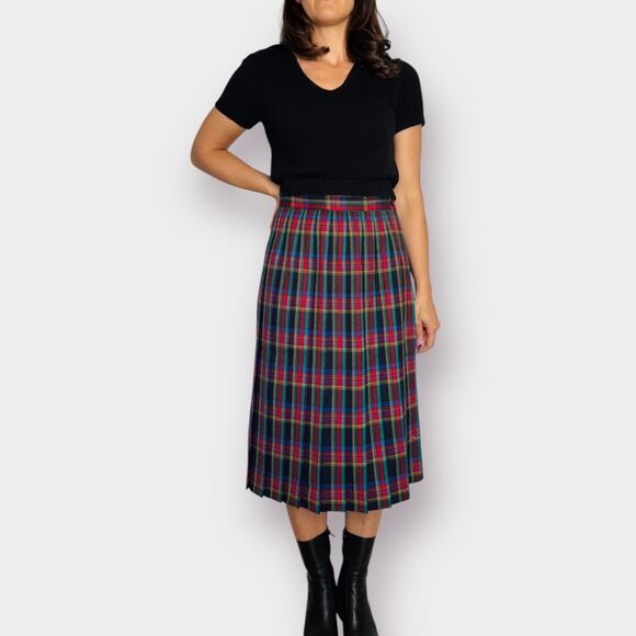 90s Multicolor Plaid Wool Skirt Size‎ M - Picture 2 of 5